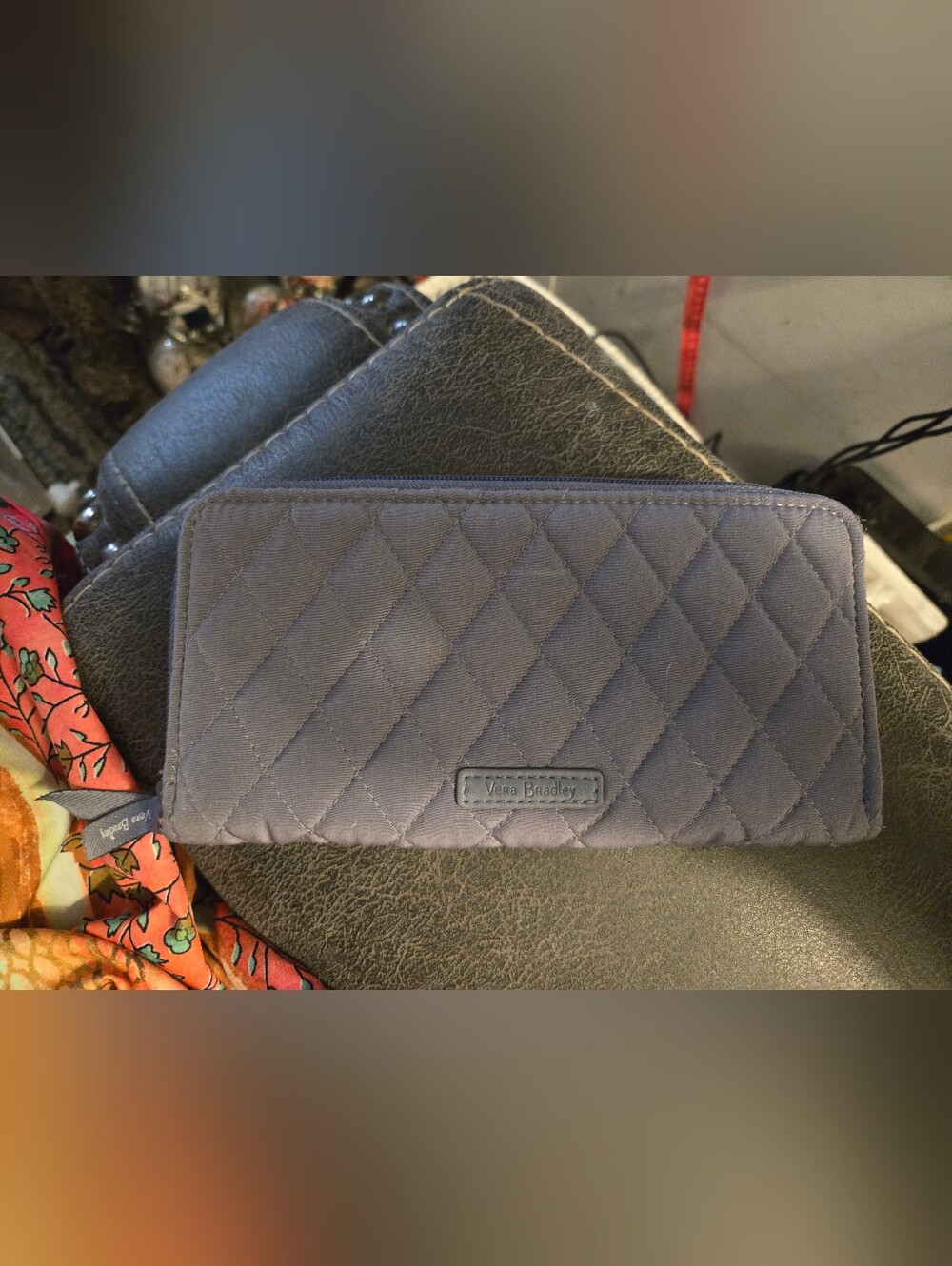 Vera Bradley Quilted Slate Gray Zip Wallet